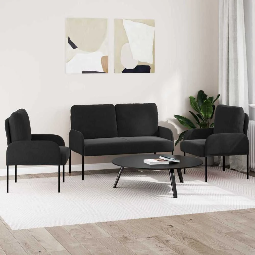 Sofa Sofų komplektai 3 vnt. Juoda fanera