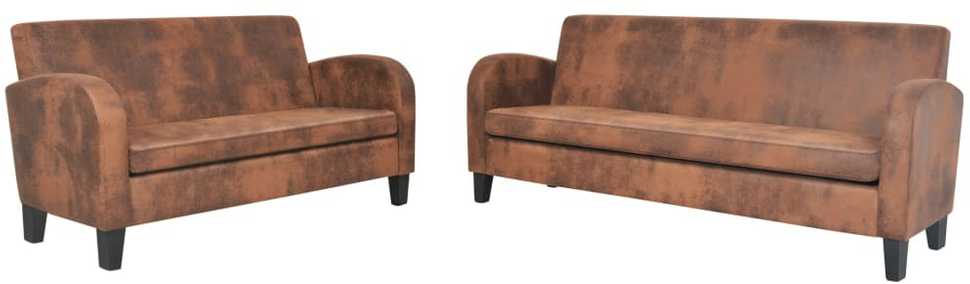 Sofa Sofų komplektas, 2vnt., dirbtinės zomšos odos, rudas