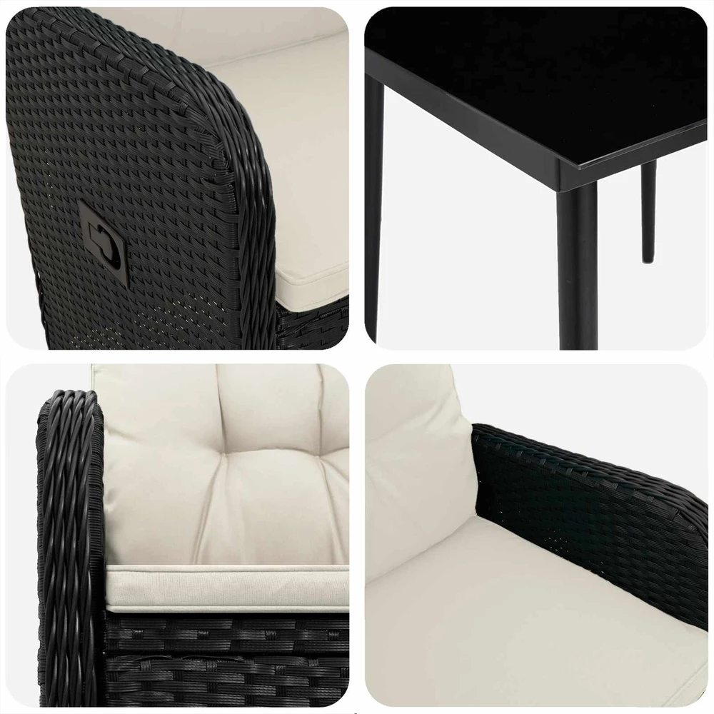 Sofa Stalo Rinkinys 5 vnt. Juoda ir kreminė balta