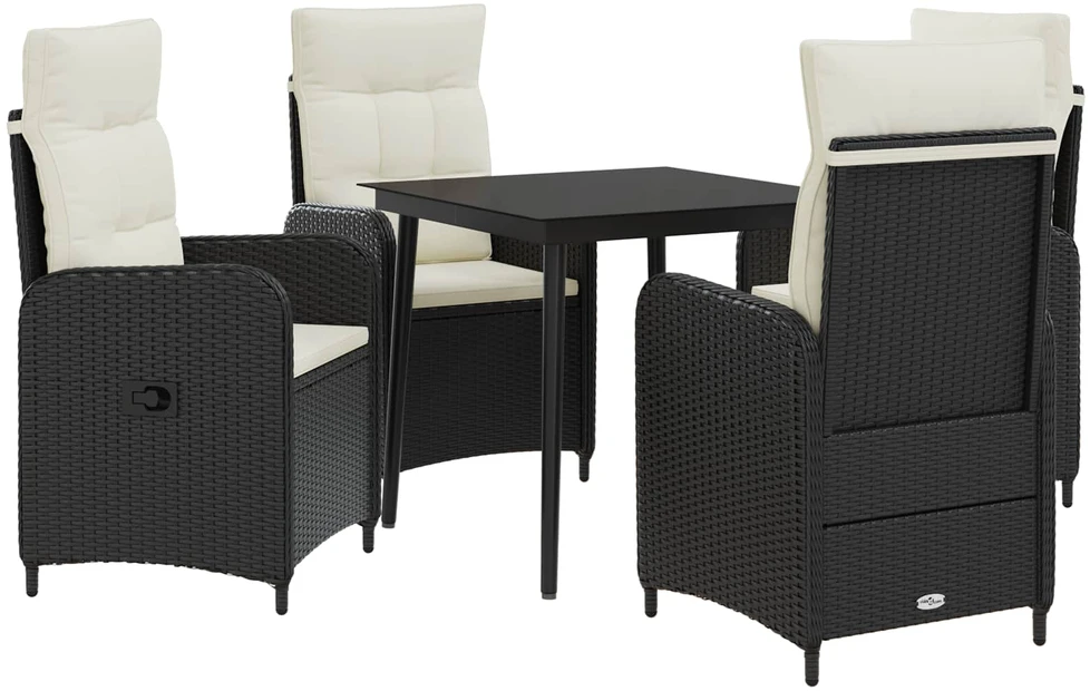 Sofa Stalo Rinkinys 5 vnt. Juoda ir kreminė balta