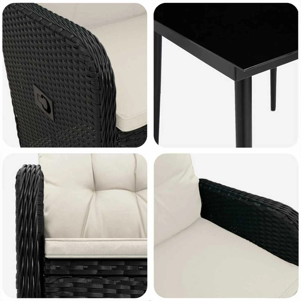 Lauko baldų komplektas Sofa Stalo Rinkinys 3 vnt. Juoda ir kreminė balta