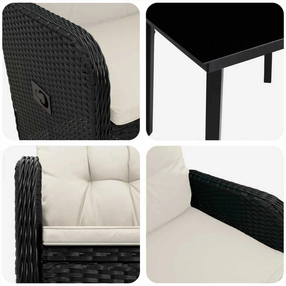 Lauko baldų komplektas Sofa Stalo Rinkinys 3 vnt. Juoda ir kreminė balta