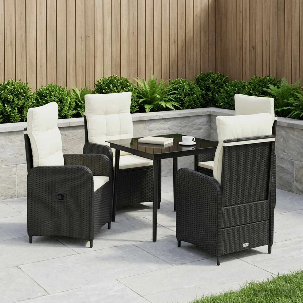 Sofa Stalo Rinkinys 5 vnt. Juoda ir kreminė balta