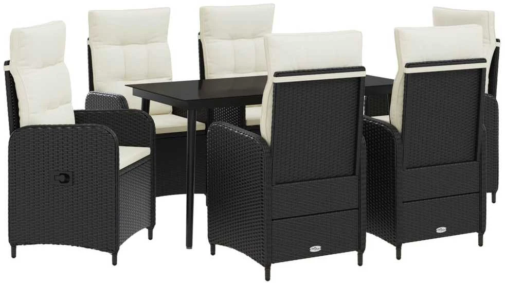 Lauko baldų komplektas Sofa Stalo Rinkinys 7 vnt. Juoda ir kreminė balta
