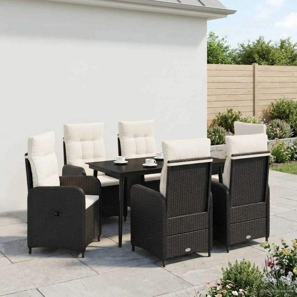 Lauko baldų komplektas Sofa Stalo Rinkinys 7 vnt. Juoda ir kreminė balta