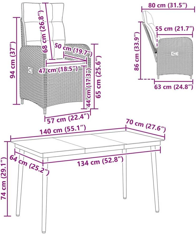 Lauko baldų komplektas Sofa Stalo Rinkinys 7 vnt. Juoda ir kreminė balta