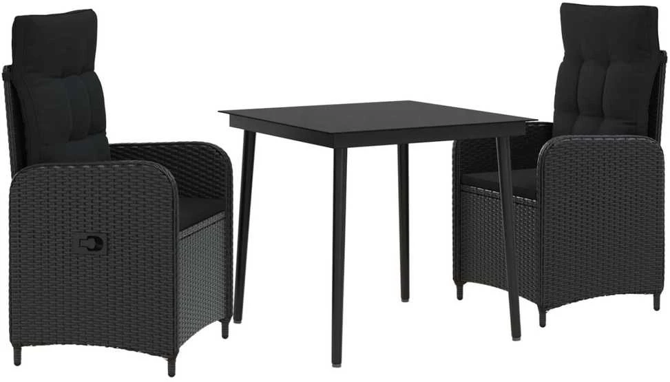Lauko baldų komplektas Sofa Stalo Rinkinys 3 vnt. Juoda