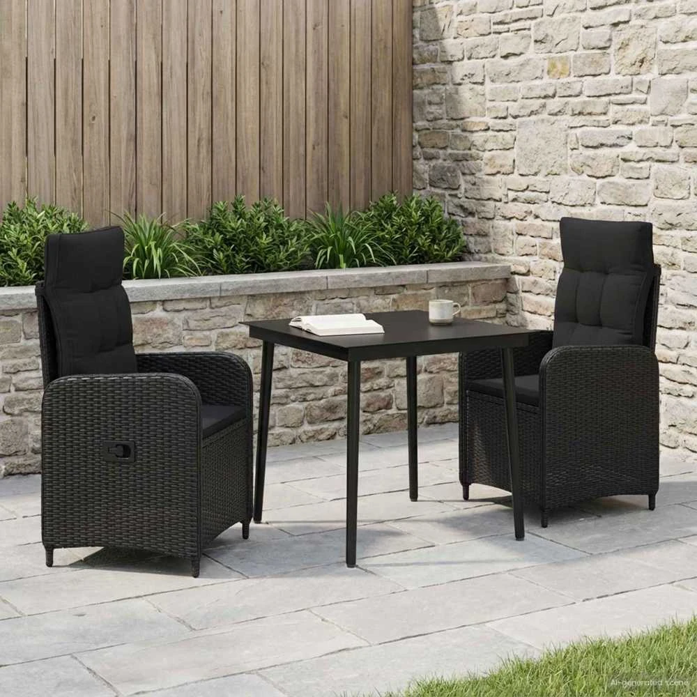 Lauko baldų komplektas Sofa Stalo Rinkinys 3 vnt. Juoda