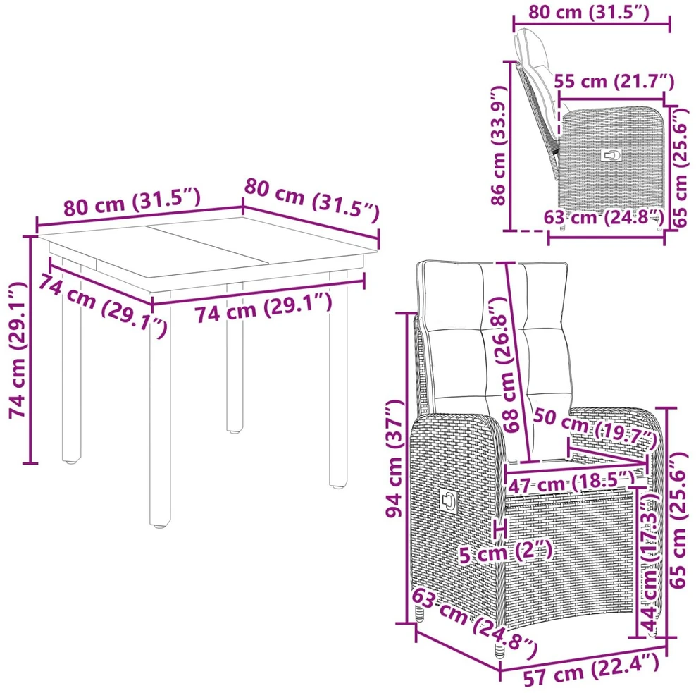Lauko baldų komplektas Sofa Stalo Rinkinys 5 vnt.