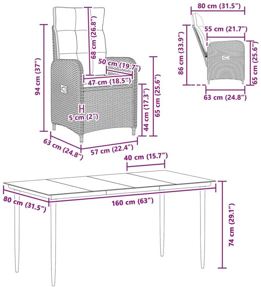 Lauko baldų komplektas Sofa Stalo Rinkinys 5 vnt.