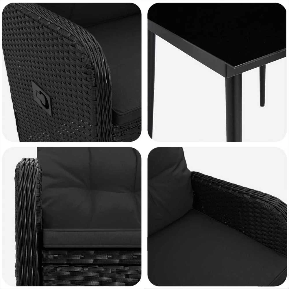 Lauko baldų komplektas Sofa Stalo Rinkinys 5 vnt. Juoda