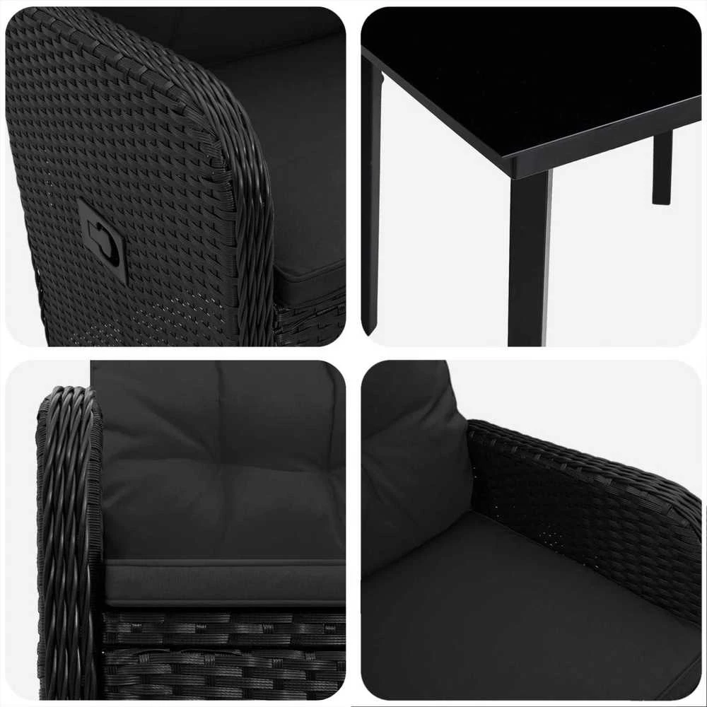 Lauko baldų komplektas Sofa Stalo Rinkinys 3 vnt. Juoda