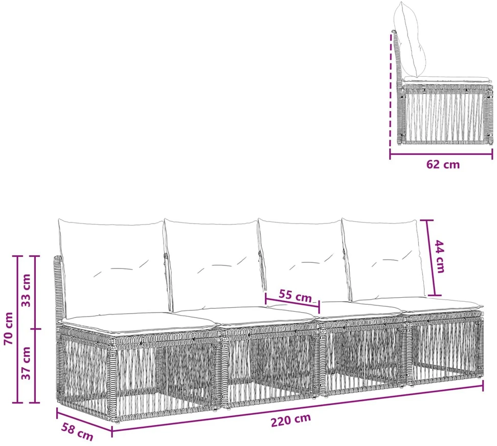 Sofa su keturiomis vietomis 4 vnt. 4-Vietų skaičius Juoda