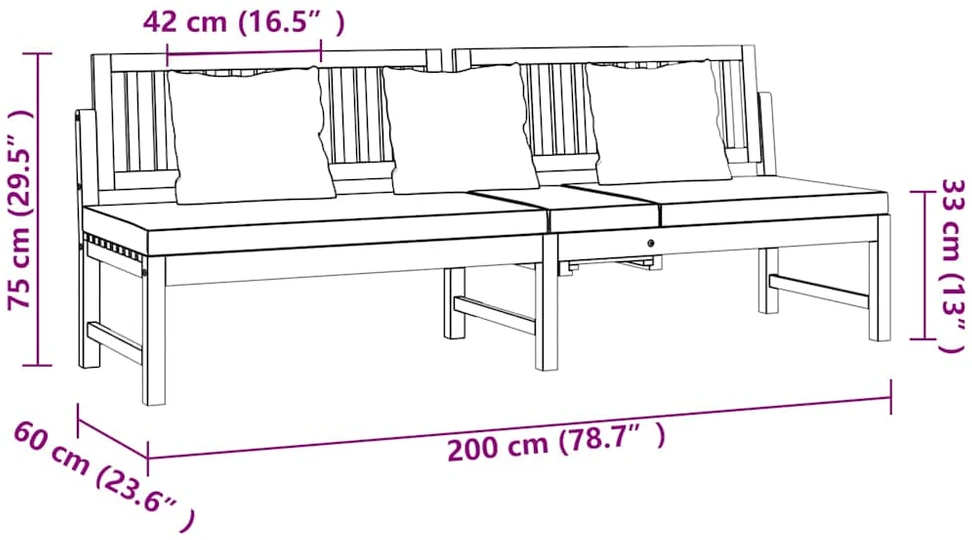 Sofa su kreminėmis pagalvėlėmis, 200x60x75cm, akacijos masyvas