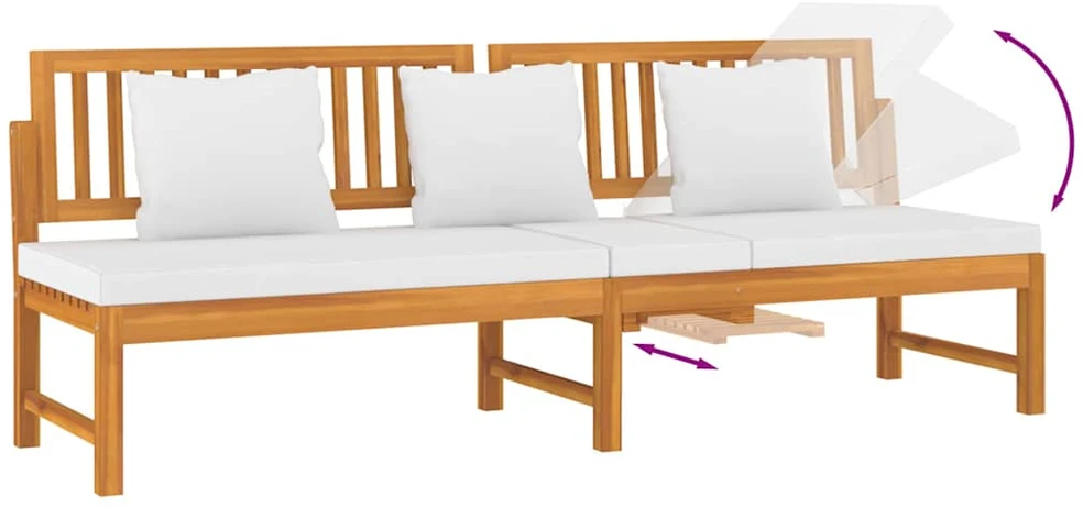 Sofa su kreminėmis pagalvėlėmis, 200x60x75cm, akacijos masyvas