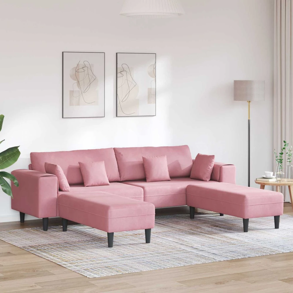 Sofa 3 vnt. Rožinė Aksomas