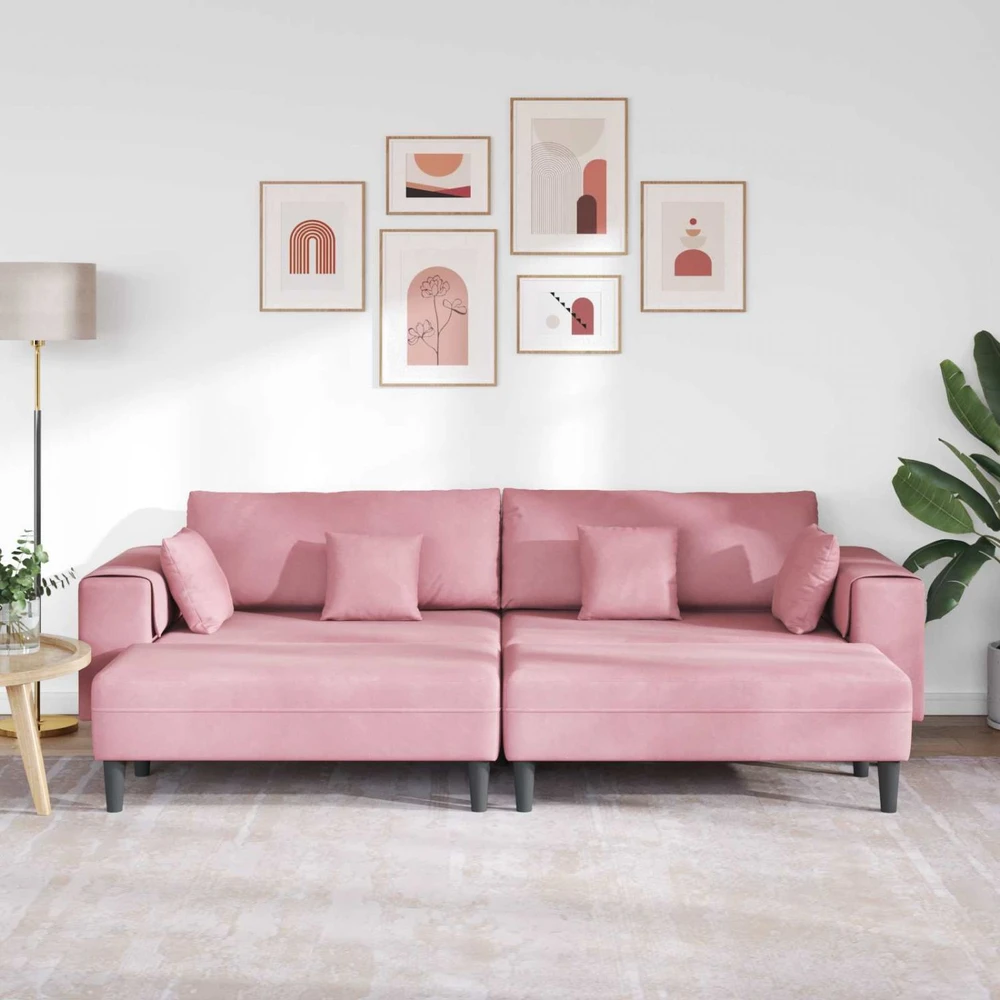 Sofa 3 vnt. Rožinė Aksomas