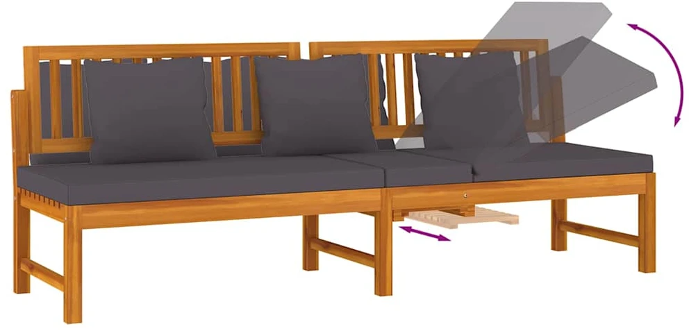 Sofa su pilkomis pagalvėlėmis, 200x60x75cm, akacijos masyvas
