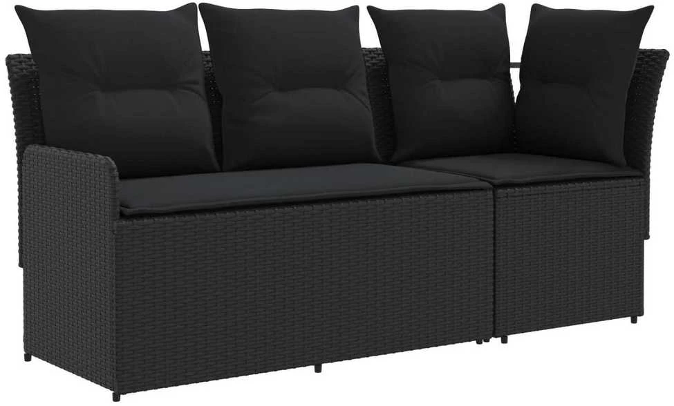 2 vnt. Sofa su porankiais su kampine sofa PE ratanas Juoda