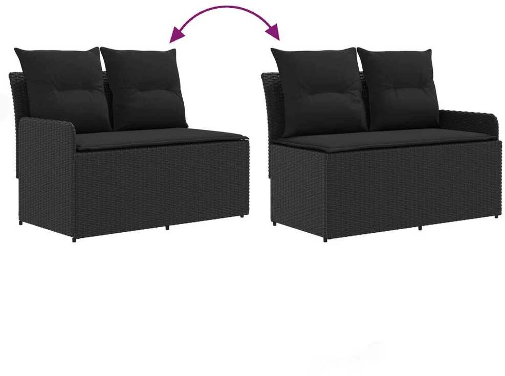 2 vnt. Sofa su porankiais su kampine sofa PE ratanas Juoda