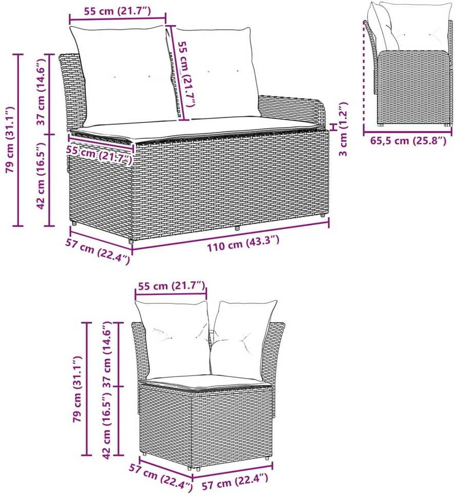 2 vnt. Sofa su porankiais su kampine sofa PE ratanas