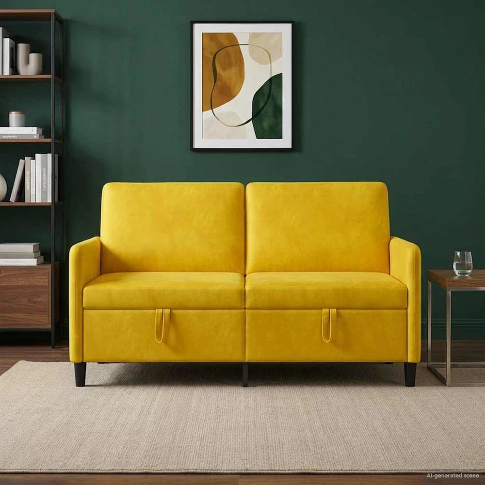 Sofa su saugojimo vieta 2 vietos Geltona 152 x 78 x 87 cm