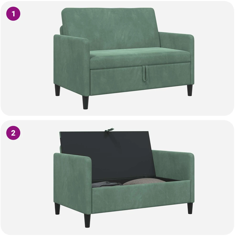 Sofa su saugojimo vieta Jūrinė žalia 122 x 78 x 87 cm