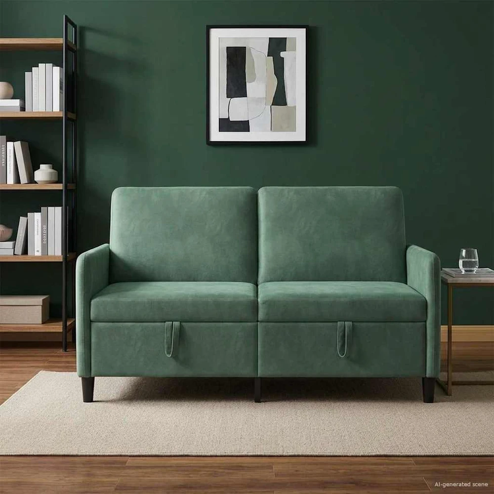 Sofa su saugojimo vieta 2 vietos Jūrinė žalia 152 x 78 x 87 cm