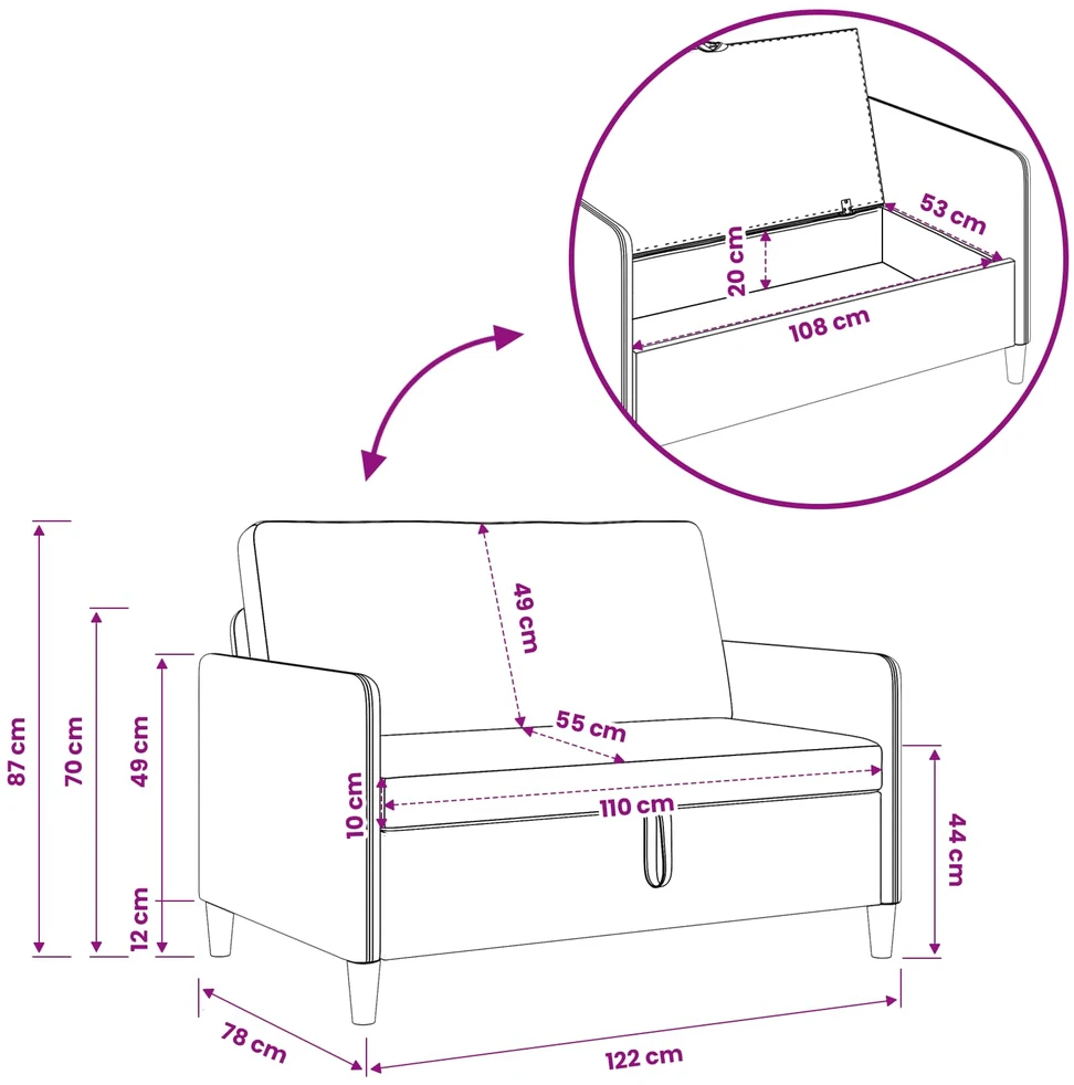 Sofa su saugojimo vieta Kreminė 122 x 78 x 87 cm Poliesteris