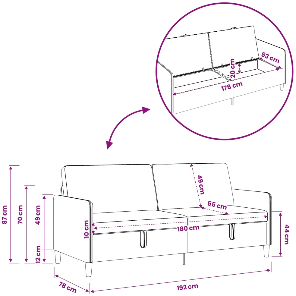 Sofa su saugojimo vieta Policijos mėlyna 192 x 78 x 87 cm
