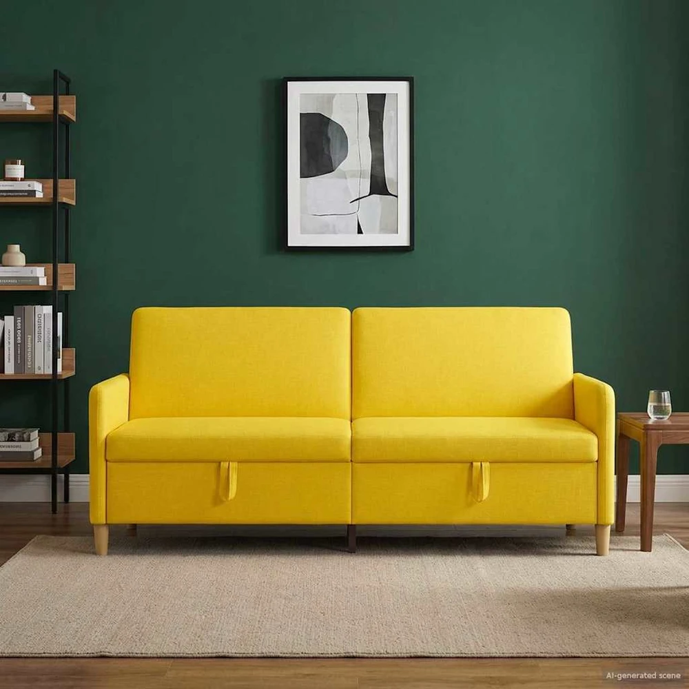 Sofa su saugojimo vieta Šviesi geltona 192 x 78 x 87 cm