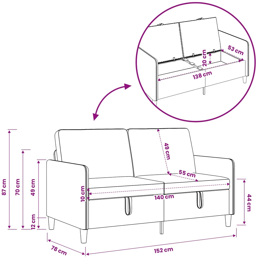 Sofa su saugojimo vieta Šviesiai pilka 152 x 78 x 87 cm