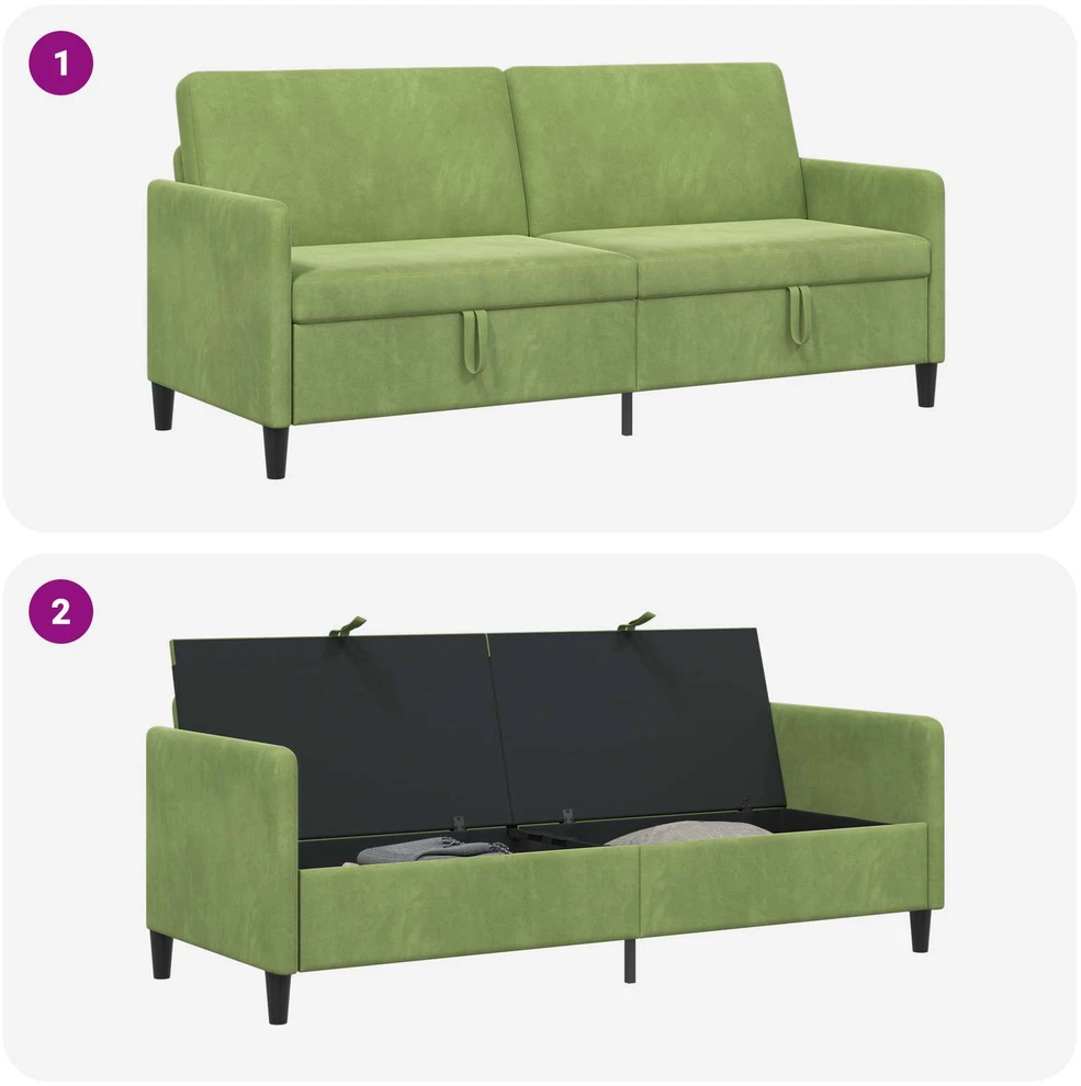 Sofa su saugojimo vieta Šviesiai žalia 192 x 78 x 87 cm