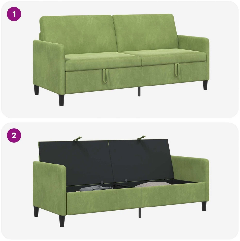Sofa su saugojimo vieta Šviesiai žalia 192 x 78 x 87 cm