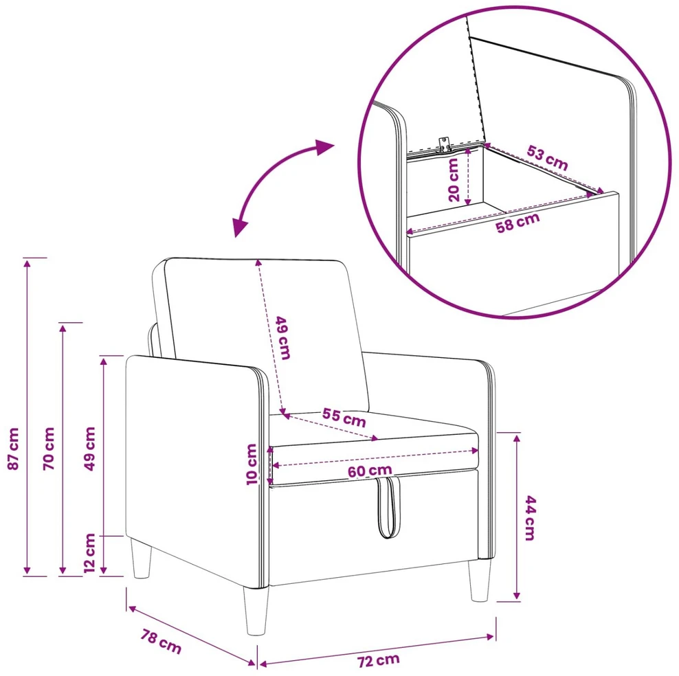 Sofa su saugojimo vieta Tamsiai geltona 72 x 78 x 87 cm