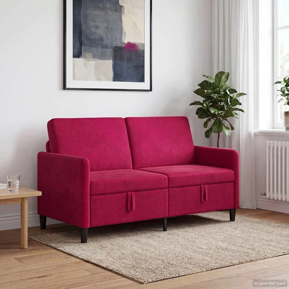 Sofa su saugojimo vieta 2 vietos Vyno raudona 152 x 78 x 87 cm