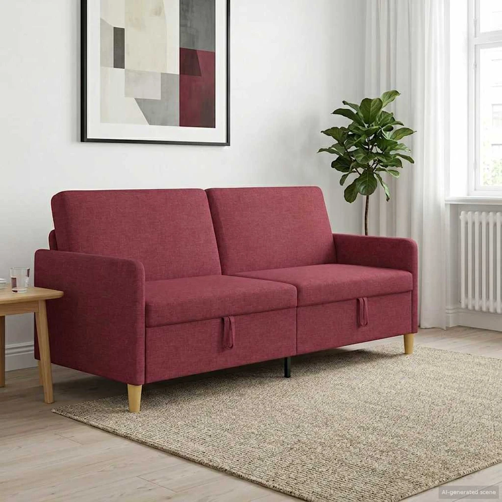 Sofa su saugojimo vieta Vyno raudona 192 x 78 x 87 cm