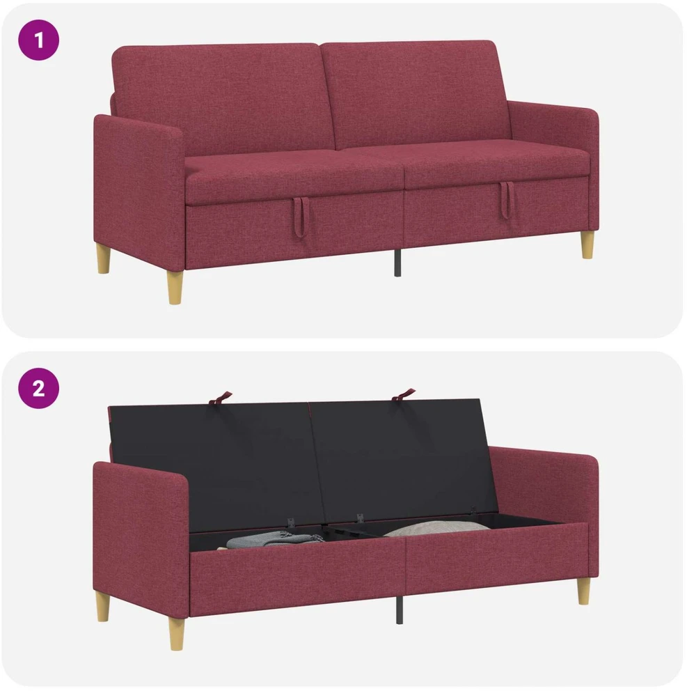 Sofa su saugojimo vieta Vyno raudona 192 x 78 x 87 cm
