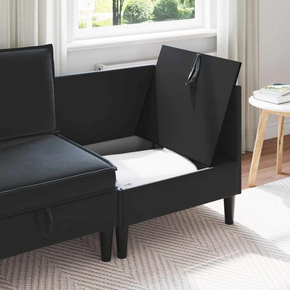 Sofa su saugojimu Juoda Aksomas