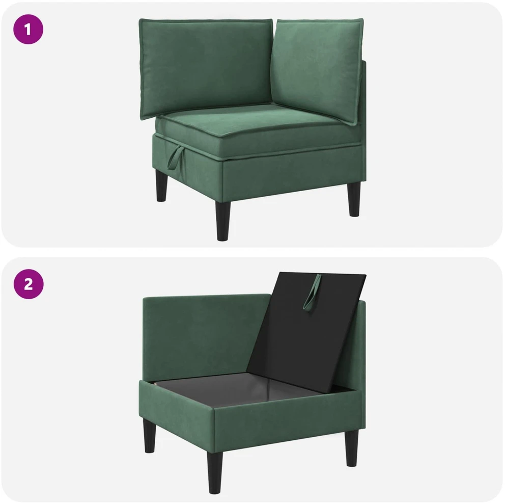 Sofa su saugojimu Jūrinė žalia Aksomas