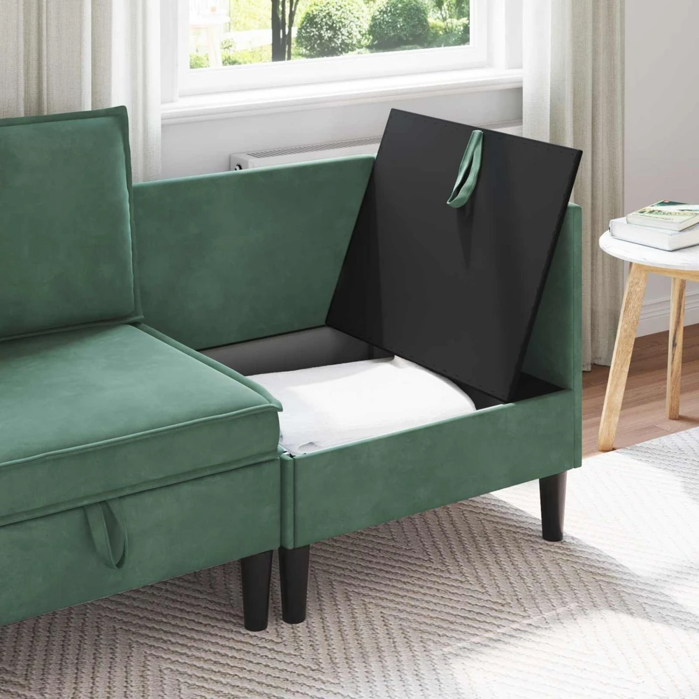 Sofa su saugojimu Jūrinė žalia Aksomas