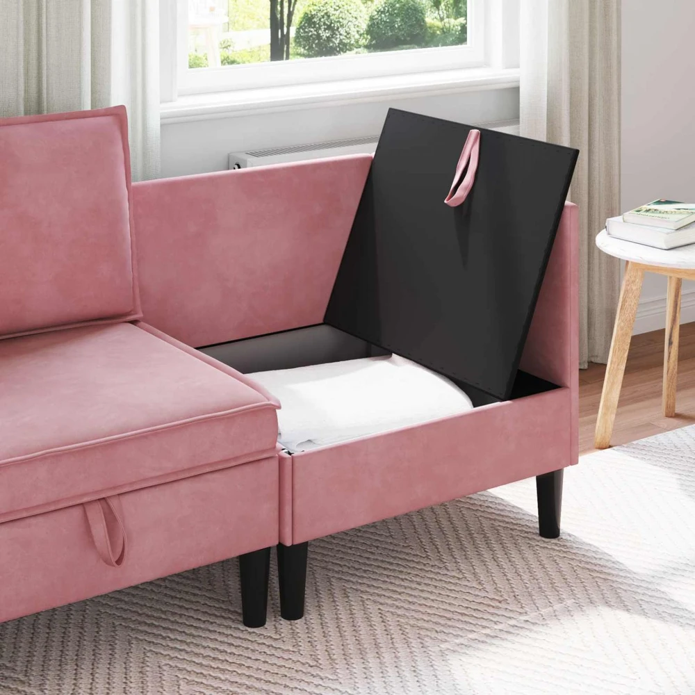 Sofa su saugojimu Rožinė Aksomas