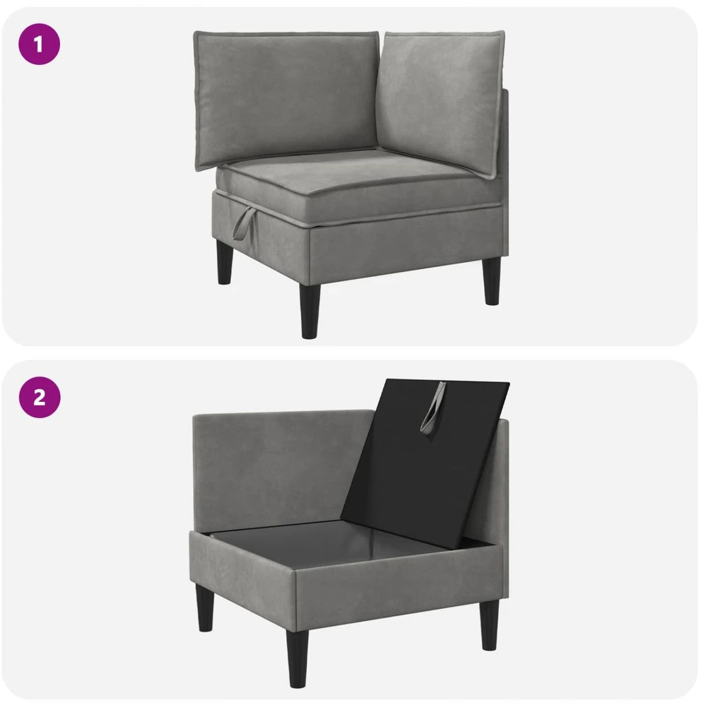 Sofa su saugojimu Šviesiai pilka Aksomas