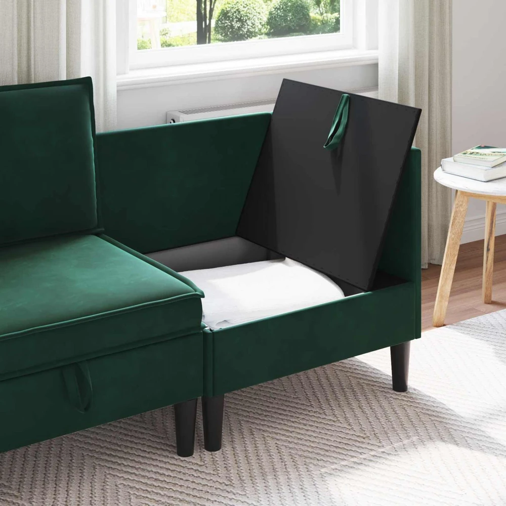 Sofa su saugojimu Tamsiai žalia Aksomas