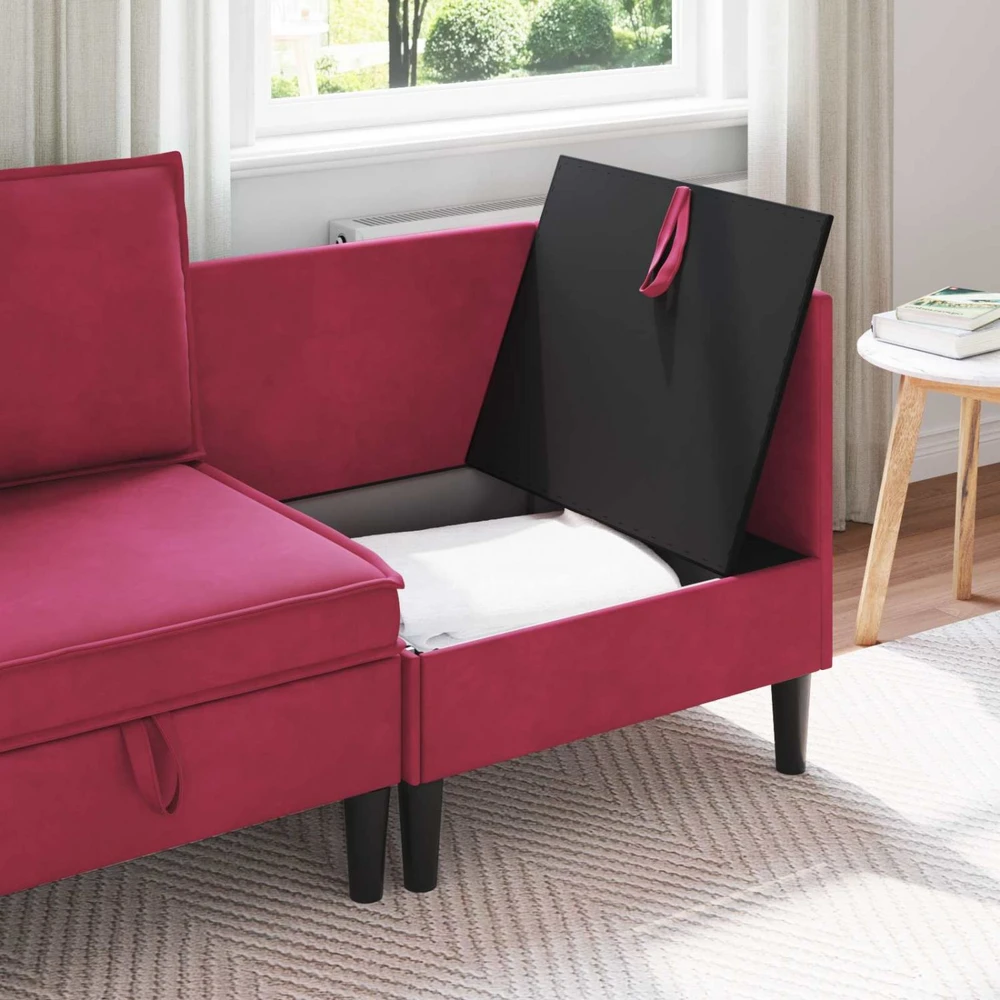 Sofa su saugojimu Vyno raudona Aksomas