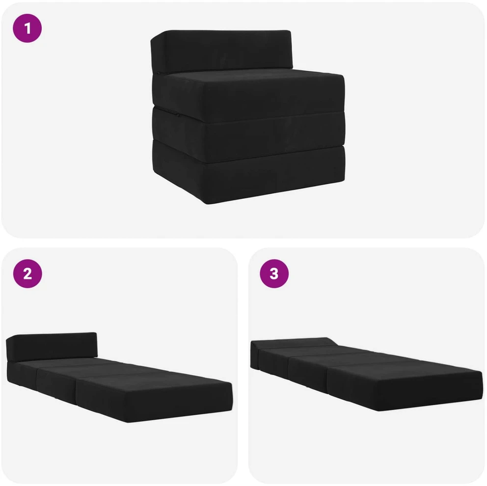 Sofa Sulankstomas Sofos Lova Juoda 200 x 70 x 10 cm Aksomas
