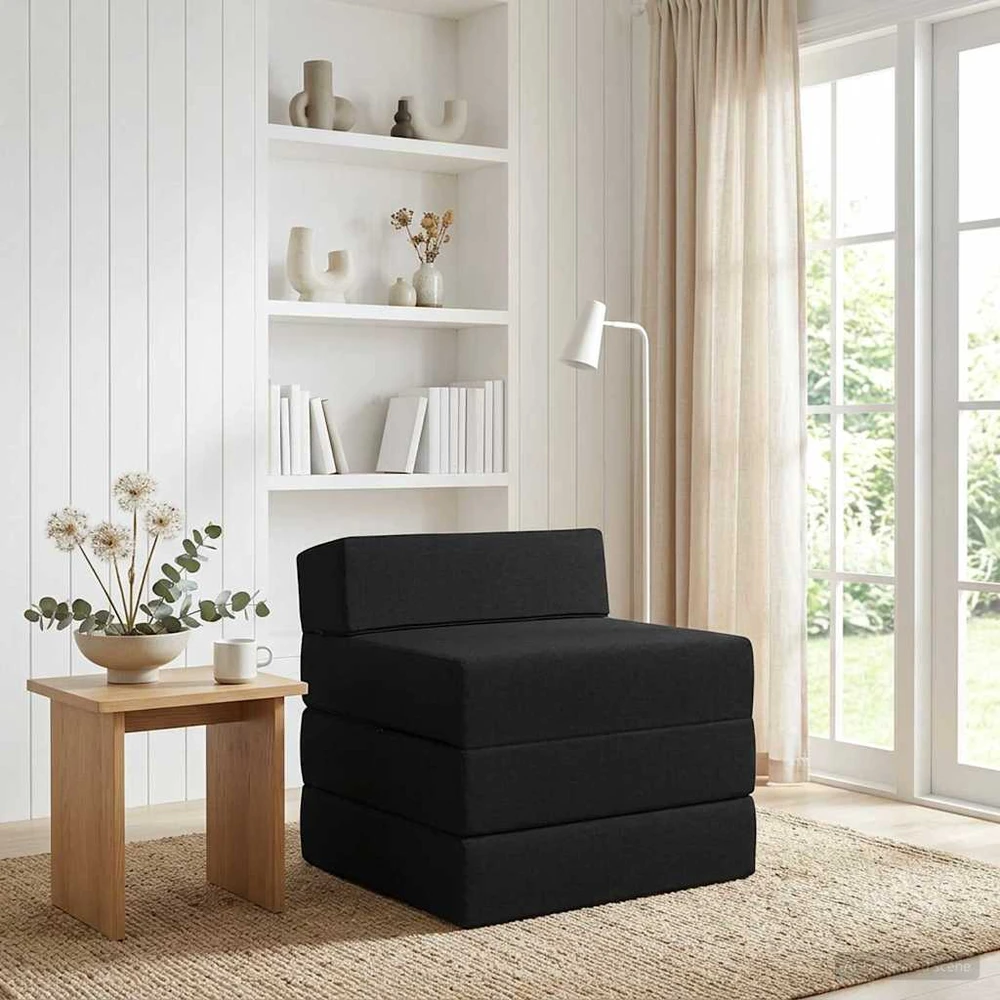 Sofa Sulankstomas Sofos Lova Juoda 200 x 70 x 15 cm Audinys