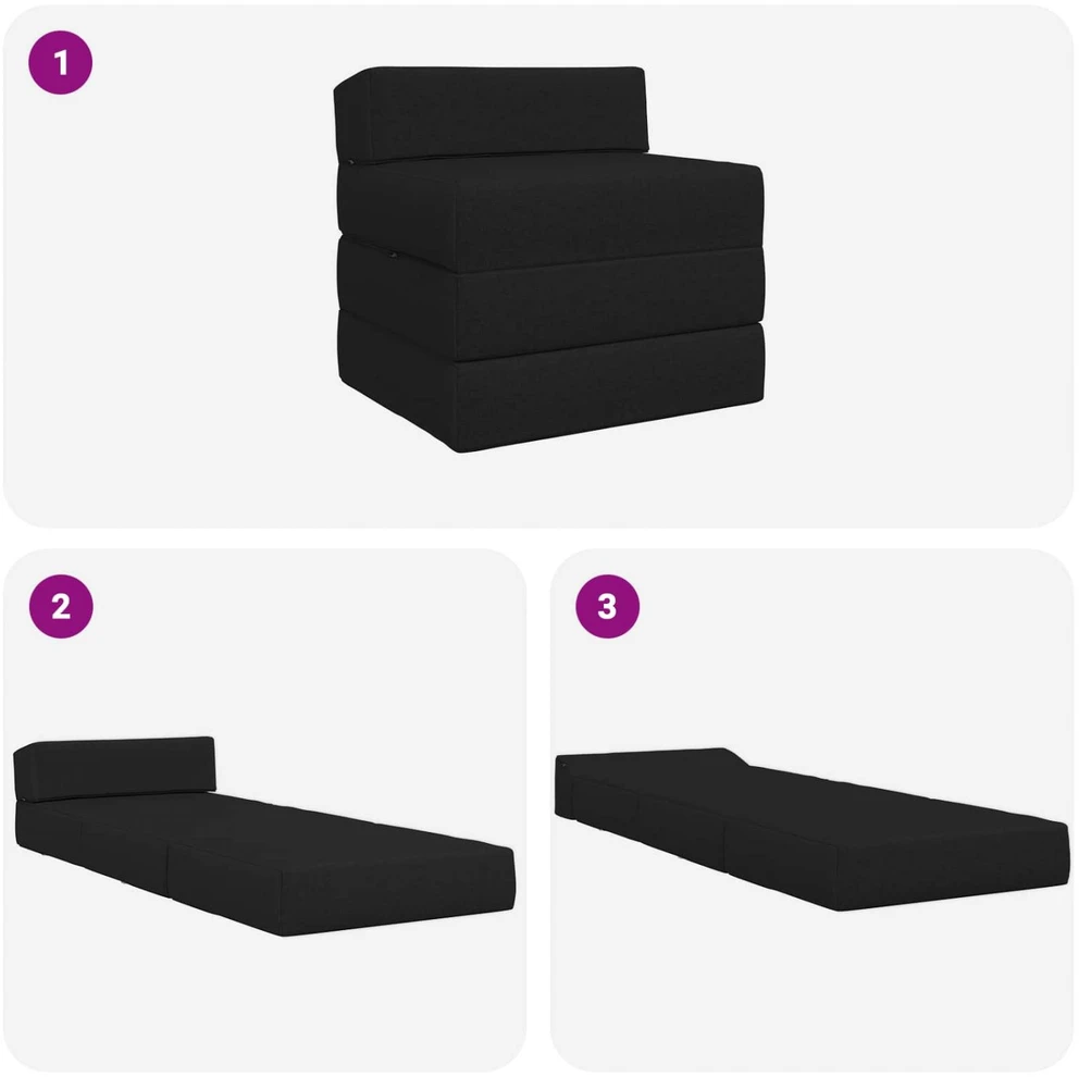 Sofa Sulankstomas Sofos Lova Juoda 200 x 70 x 10 cm Audinys