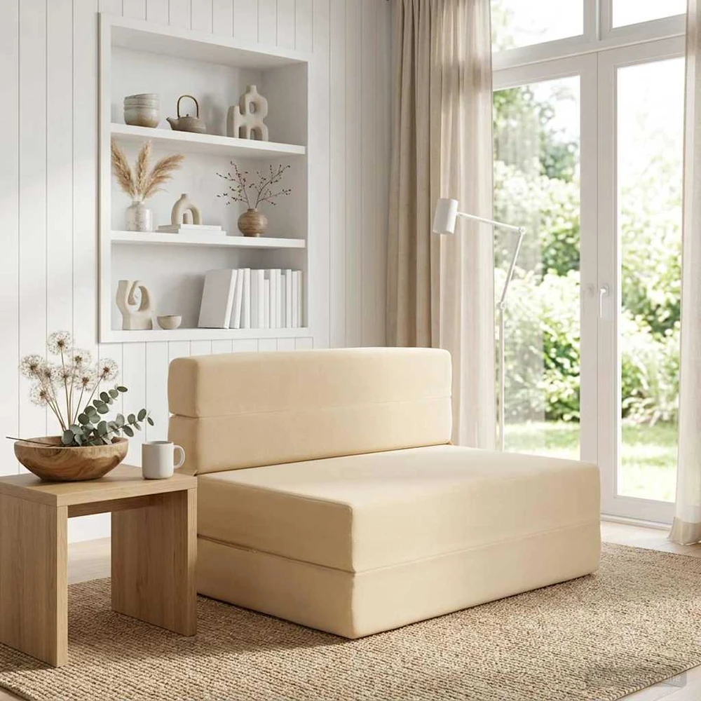 Sofa Sulankstomas Sofos Lova Kreminė 100 x 80 x 60 cm Audinys
