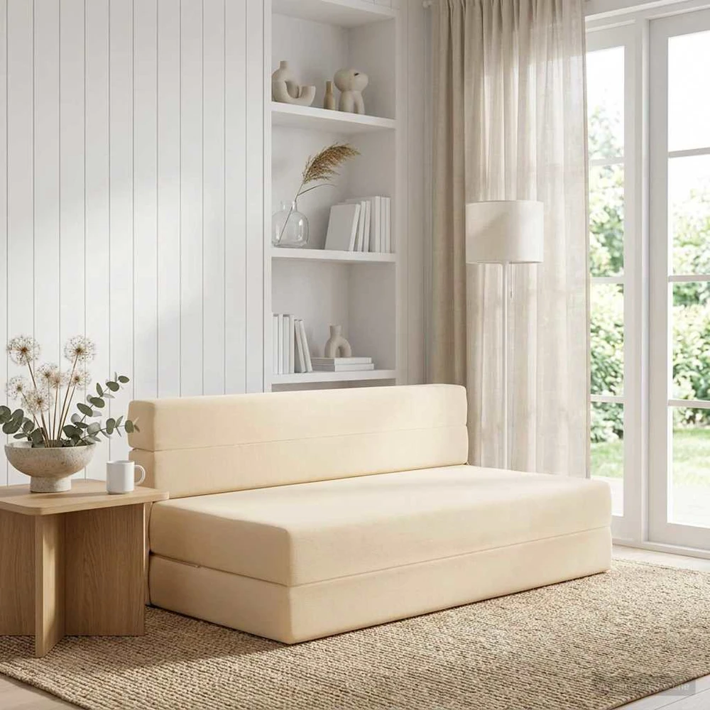 Sofa Sulankstomas Sofos Lova Kreminė 152 x 86,5 x 60 cm Audinys
